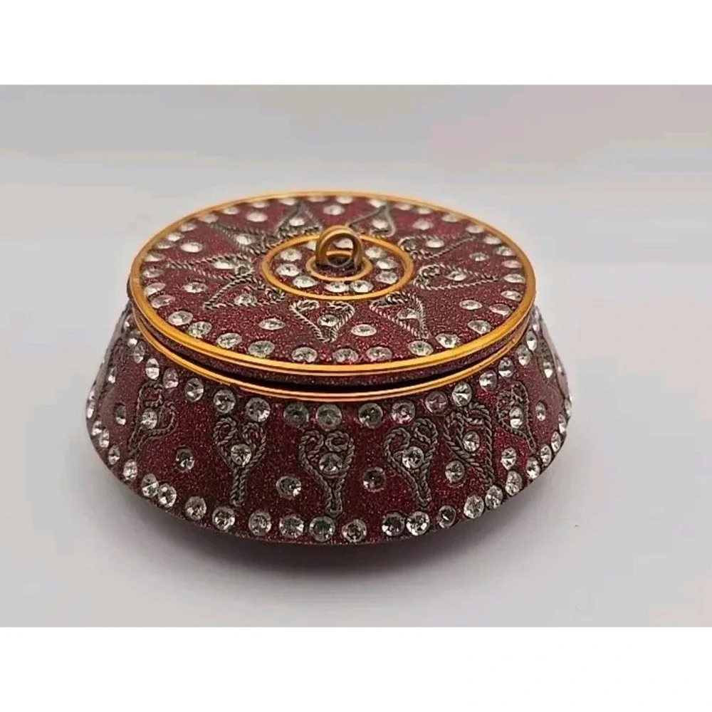 TRADITIONAL Bollywood‎ Style Rhinestone Enamel Wire Trinket Box India Design ~3